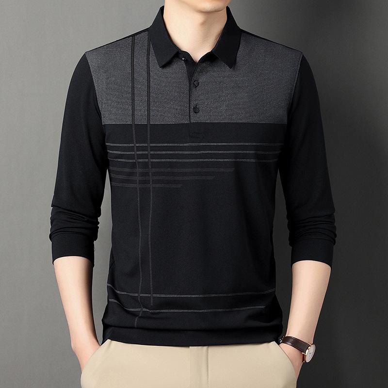 Middle-Aged Men'S Autumn Shirt Long-Sleeved Shirt Dad'S Lapel Spring And Autumn Bottoming Shirt Men'S Top