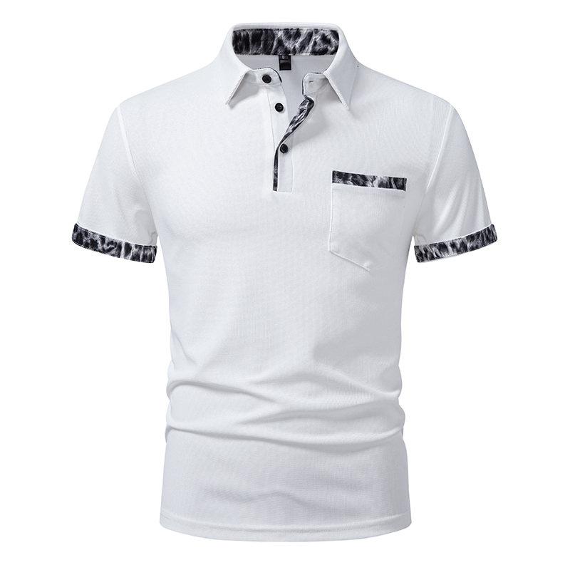 Summer Men's Solid Pocket Splicing Polo Shirts Short Sleeve Breathable Casual Contrast Color Lapel Collar Streetwear Basic Tops