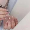 Blush Handmade Press-On Nails with Glitter, Diamonds & Steel Beads - Trendy Ice Transparent Nail Art for a Glam Look.