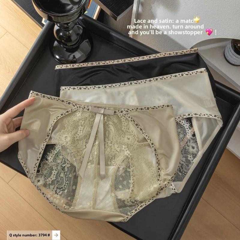 Ladies Spring and Summer Sexy Lace Hollow Jacquard Satin Triangle Briefs