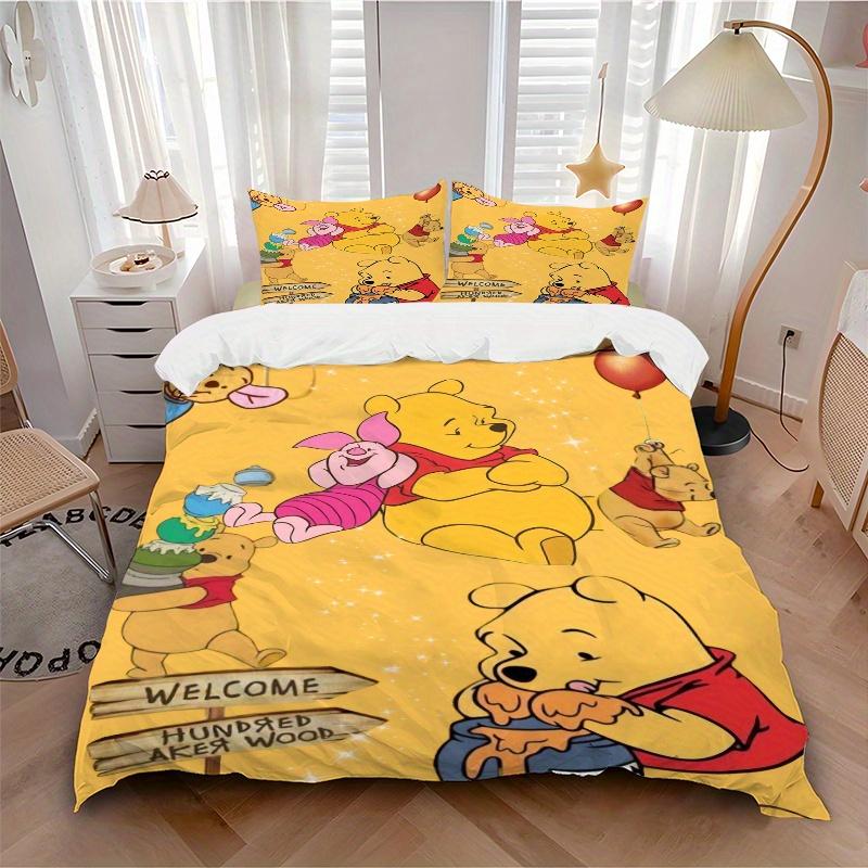 3pcs Piglet and Winnie the Pooh Printed Bedding Set, Soft and Comfortable Quilt Cover for Bedroom Q078
