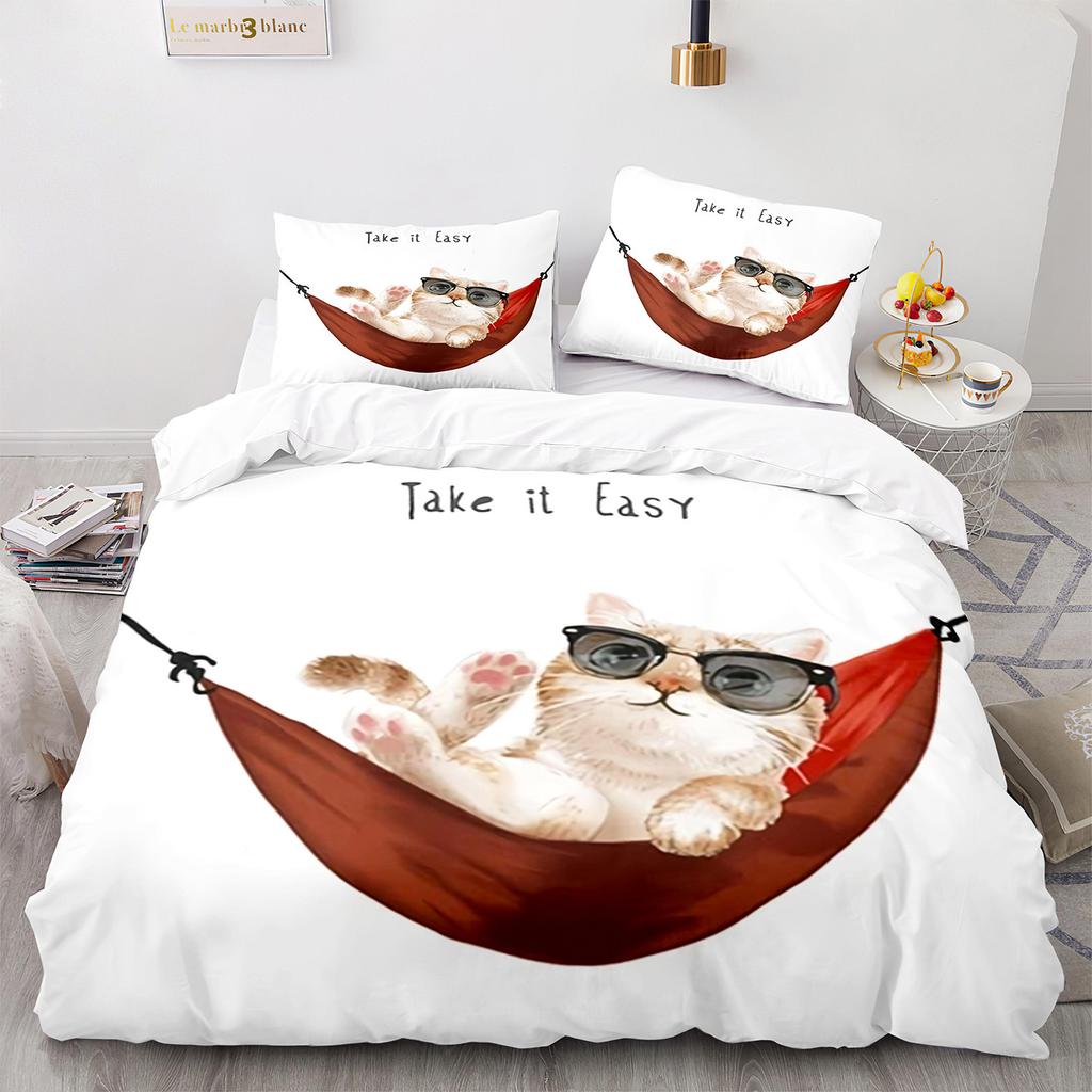 3D Three-Piece Kitten Quilt Cover Size Three-Piece Set
