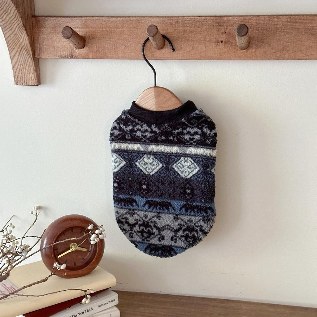 Ethnic Style Printed Fleece Pet Clothes Small Dog and Cat Hoodies Soft and Warm Clothing Pet Supplies Daily Dressing