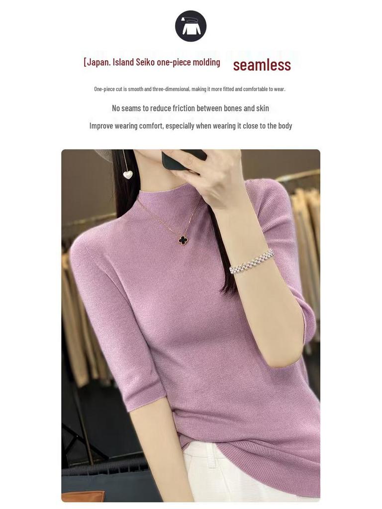 Toamnă/Iarnă Lână Merino Croială Slim Dintr-o Bucată: Tricotaje versatile cu gât semi-înalt și mâneci medii