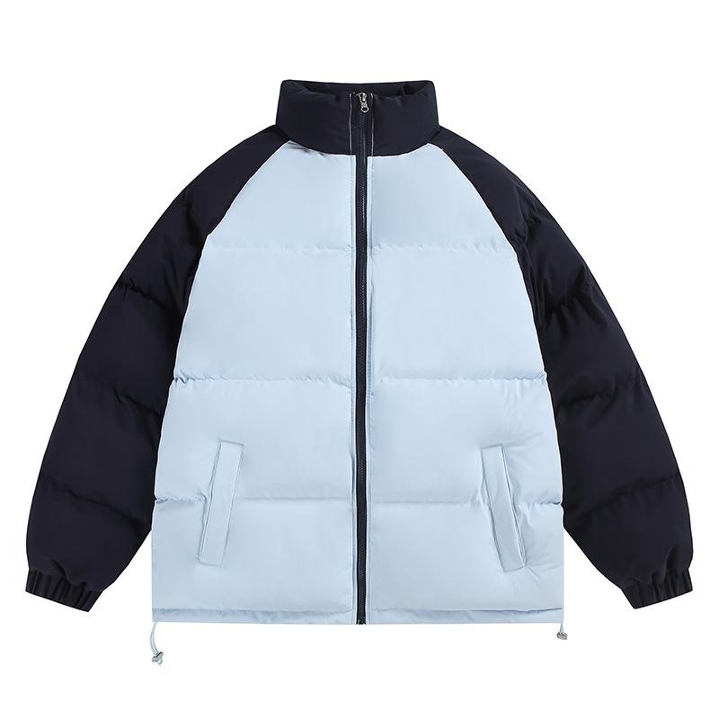 Stand-up collar cotton-padded jacket, winter couple cotton-padded jacket, thickened warm bread clothes, men's casual color-matching 