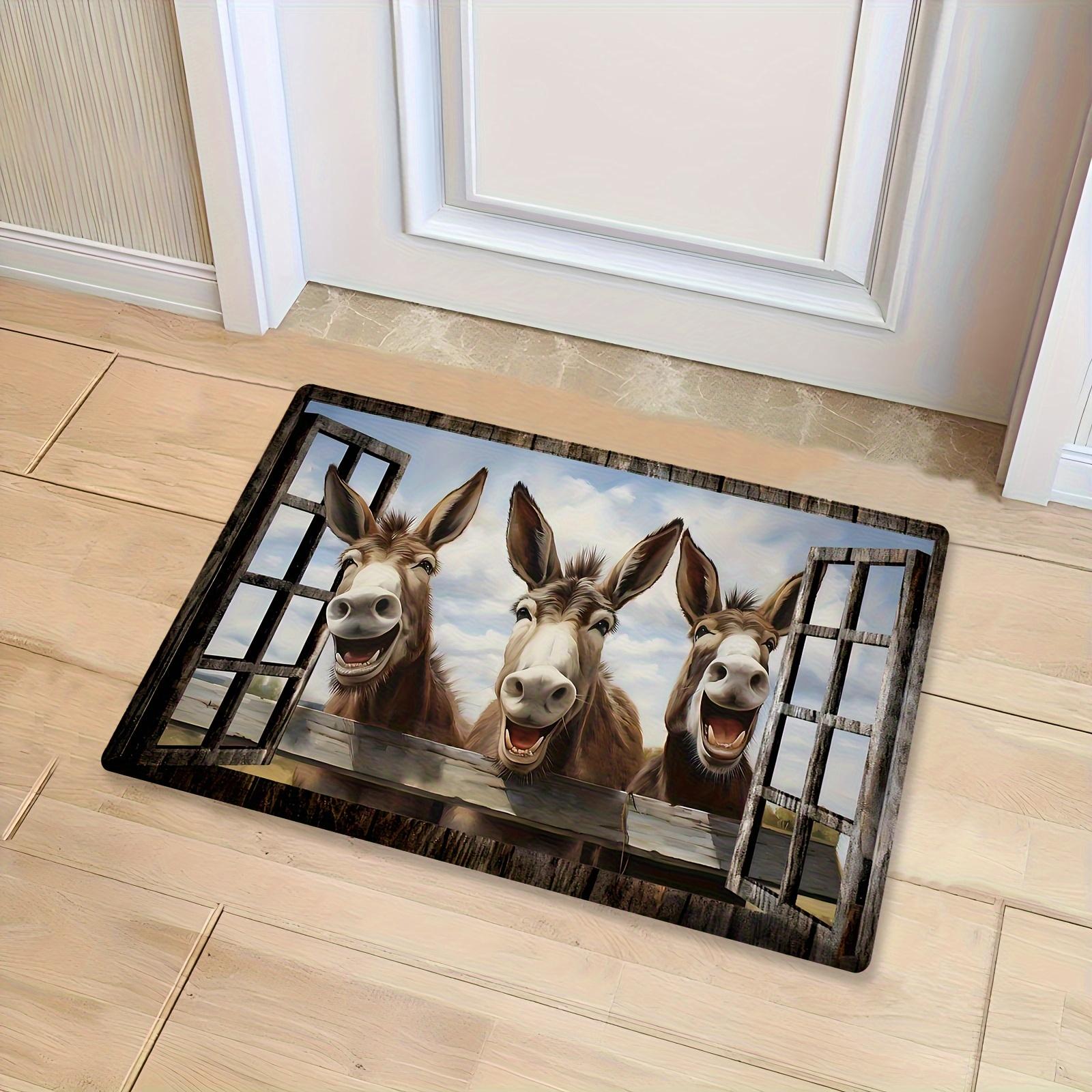 Lachende Ezel Boerderij Dierentapijt, Antislip Machine Wasbare Vloermat voor Woonkamer Slaapkamer Woondecoratie 40x60cm