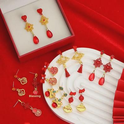 Gümüş İğne Yelpaze Şeklinde Servet Kelimesi Küpeler: Kadınlar için Çin Düğümü Fiyonk Moda Küpeler, Yeni Yıl Ulusal Trend.