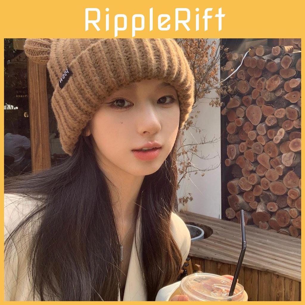 Cute Bear Design Knit Beanie For Women Stylish Autumn Winter Ear Warmer Hat