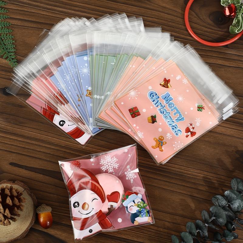 100Pcs Christmas Candy Cookie Gift Bags Self-adhesive Biscuits Snack Packaging Bags Xmas Party Decor Favors Plastic