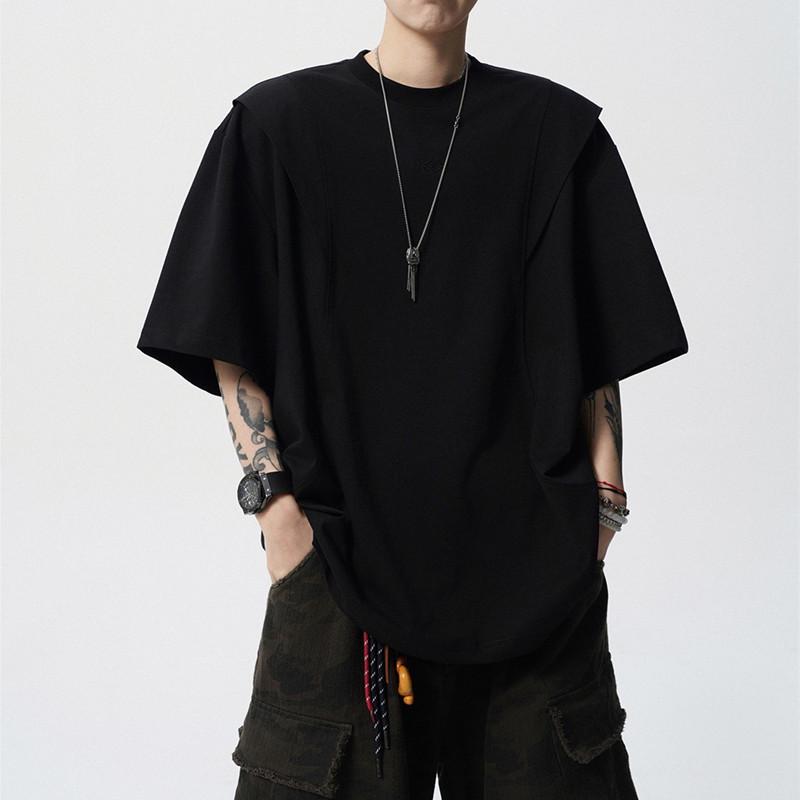 

Унисекс футболка свободного кроя на лето: Деконструированный уличный стиль, пуловер с круглым вырезом Extra Large чёрный