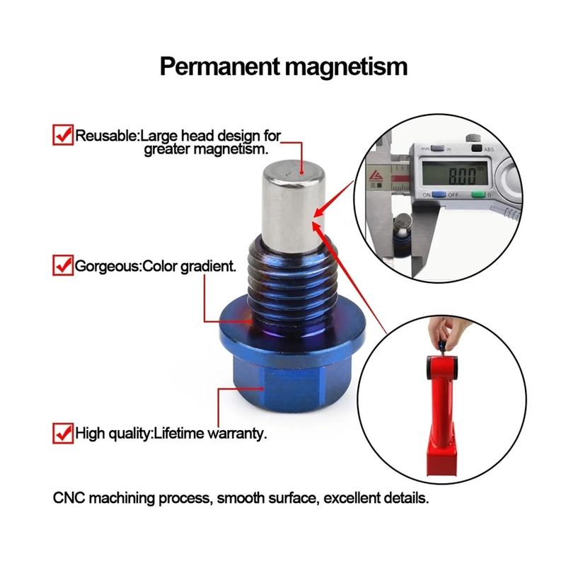 Titanlegierung Magnetischer Ölablassschraube Ölwanne Mutter M12x1.25 M12x1.5 M12x1.75 M14x1.5 Wiederverwendbar Magnetismus 5000 Gs