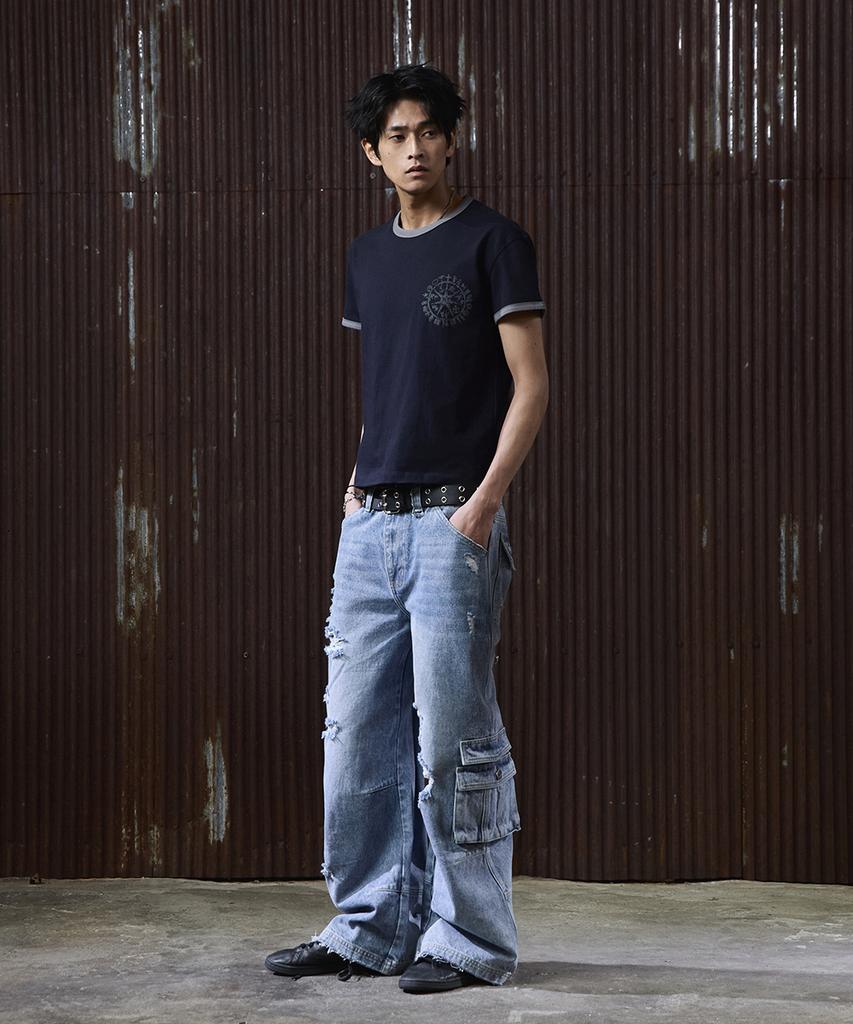 HOOVES Symbol Wheel Ringer Crop Short Sleeve T-Shirt [Navy]
