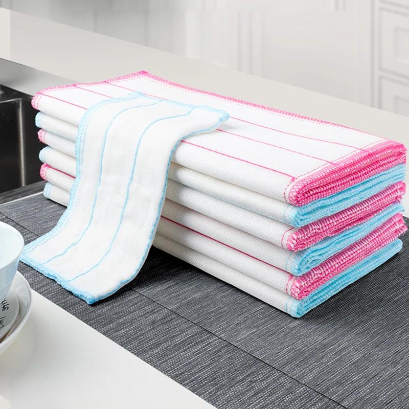 

5Pcs Kitchen Cleaning Towels Cotton Dishcloth Super Absorbent Non-stick Oil Reusable Cleaning Cloth Kitchen Daily Dish Towels