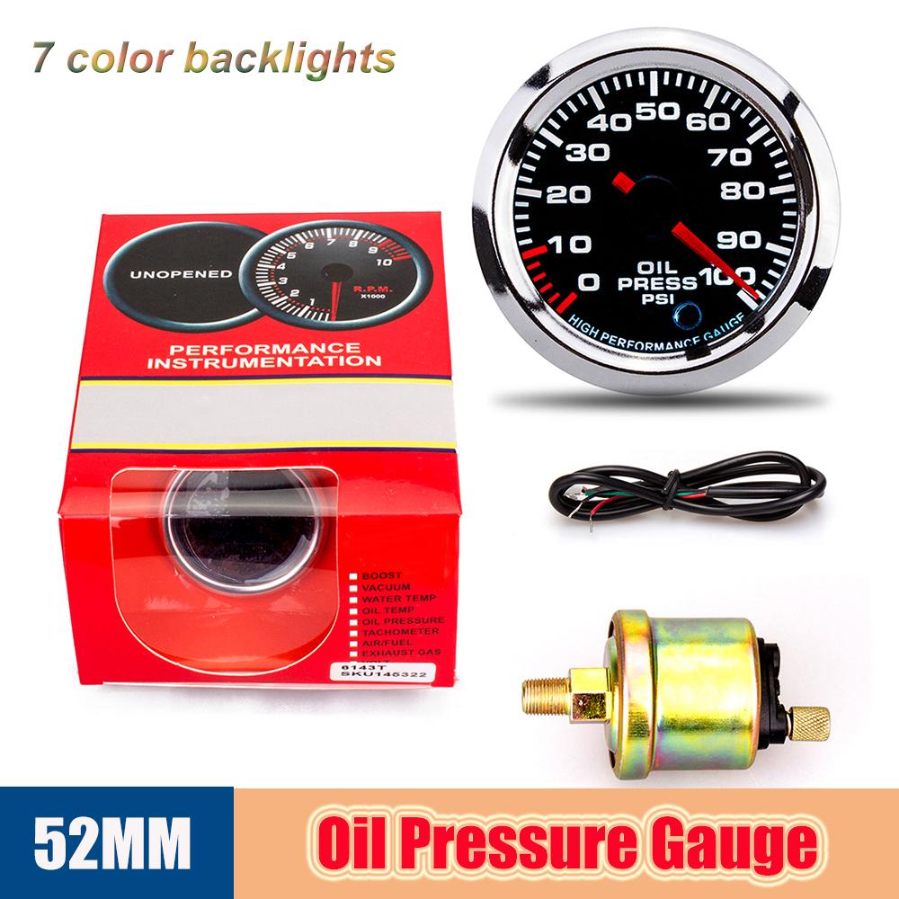 PSI Boost/PRM/Water Temp/Oil Temp/Oil Press/Voltage/Air Fuel Ratio/EGT 2"52mm Car Gauge 7Color LCD Digital Instrument Kit Holder