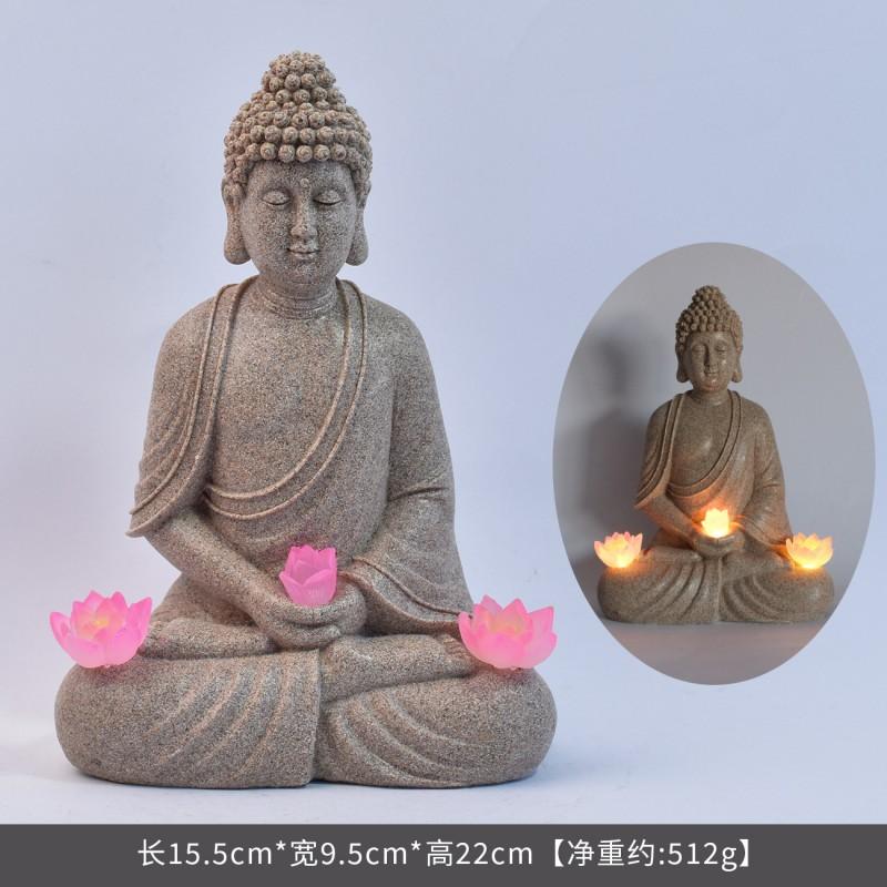 Solar-Powered Outdoor Buddha Statue Garden Decor Resin Sculpture Zen Courtyard Landscape Ornament