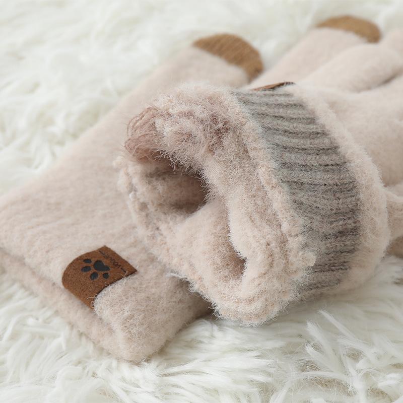 Damen Winter Dicke und Warme Handschuhe Niedliche Radsport und Fahrten im Winter Kälteschutz Garn Touchscreen Handschuhe