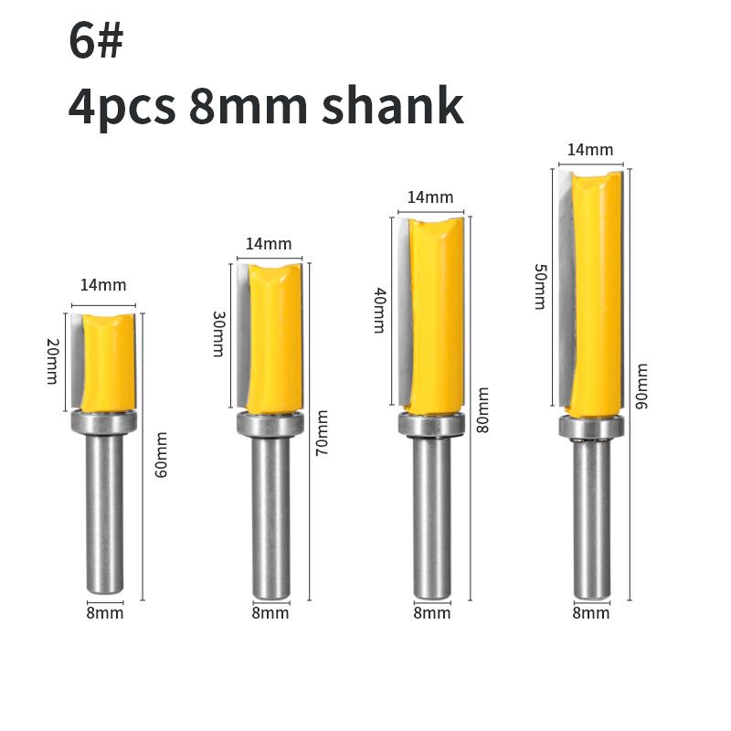 8mm Shank Bearing Guided Straight Router Bit - 14mm Cutting Diameter Flush Trim Cutter for Template Copying & Edge Profiling
