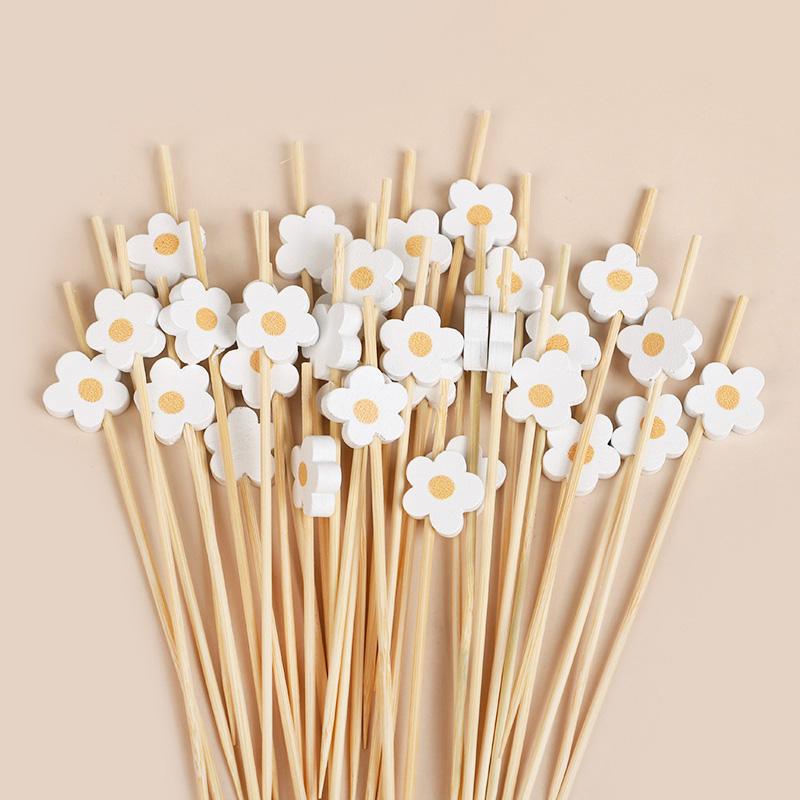 100pcs Daisy Flower Food Picks Disposable Dessert Fruit Forks Kids Birthday Party Cake Decoration Wedding Baby Shower Supplies