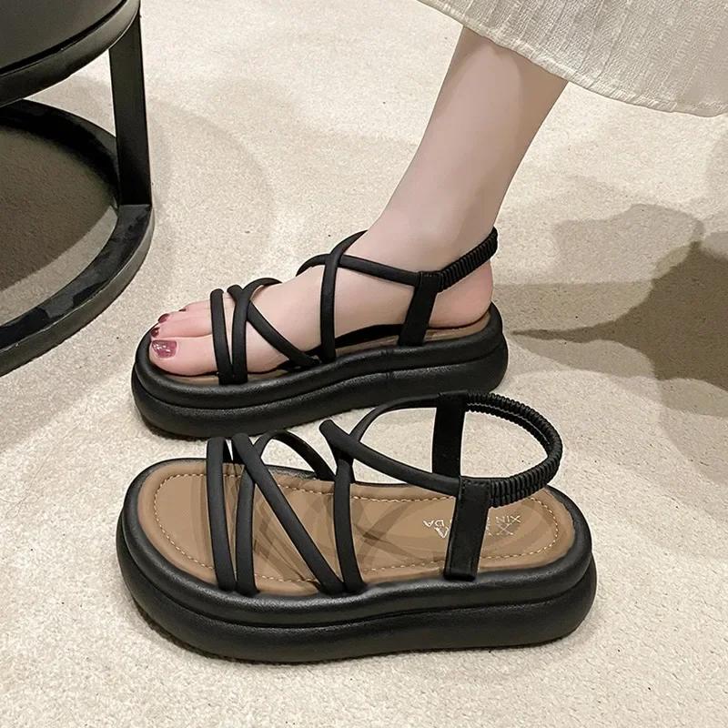 Fashion Summer Flats Platform Women Sandal Shoes New Trend Open Toe Dress Shoes 2025 Designer Casual Walking Shoes Shallow Zapatos Mujer