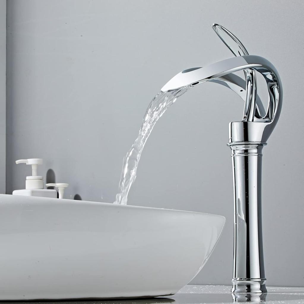 Robinet de Lavabo pour Salle de Bain - Design Élégant, Eau Froide et Chaude - Chromé, Haut