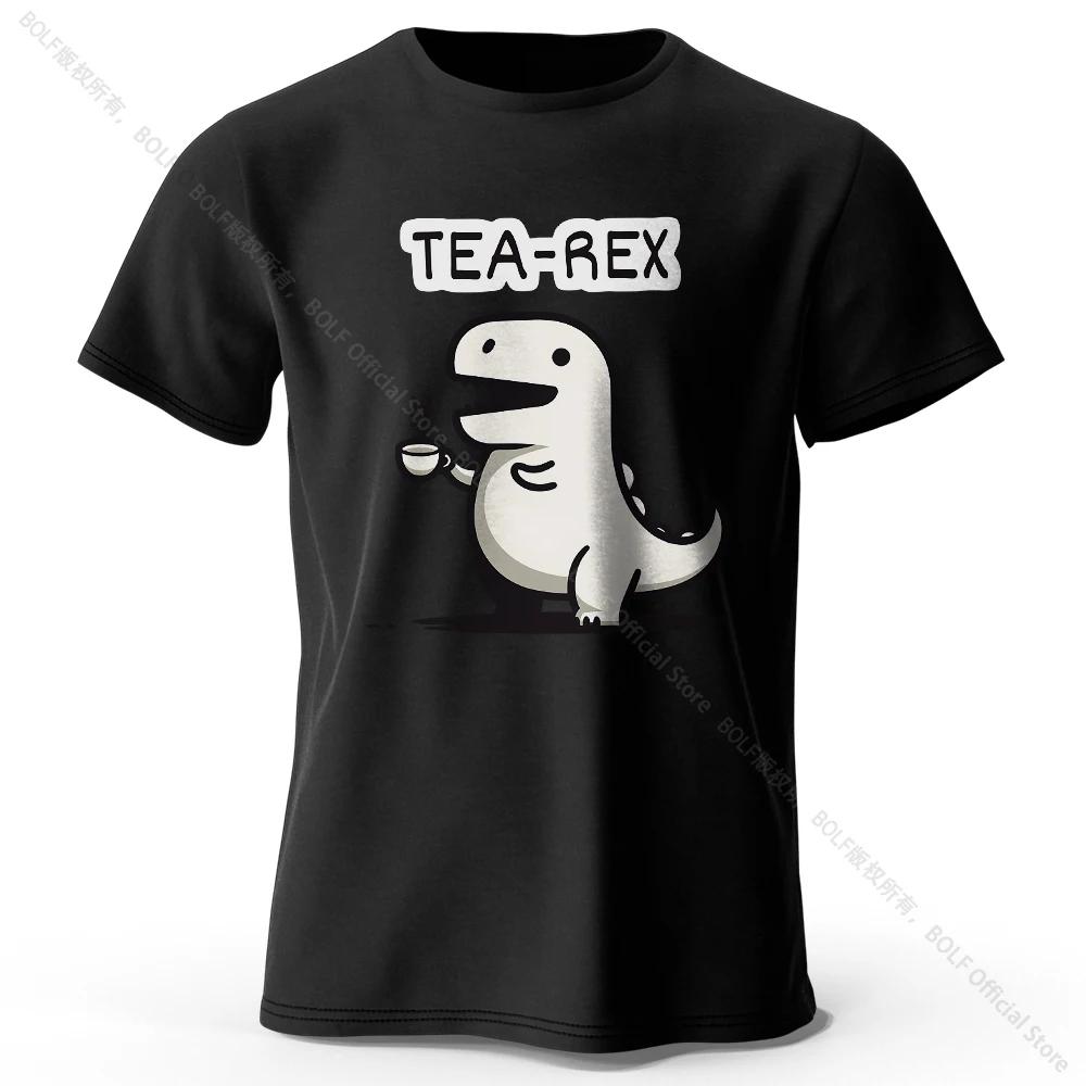 Men's Tea-Rex Dinosaur Printed 100% Cotton T-Shirt, Soft & Breathable Round Neck Short Sleeve Tee, Unisex Fun & Quirky Style
