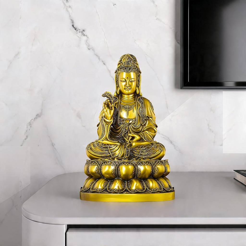 Aris & Juno Brass Guanyin Bodhisattva Feng Shui Statue – Symbol of Compassion, Peace & Wisdom, Figurine for Home Altar, Temple or Meditation Room,