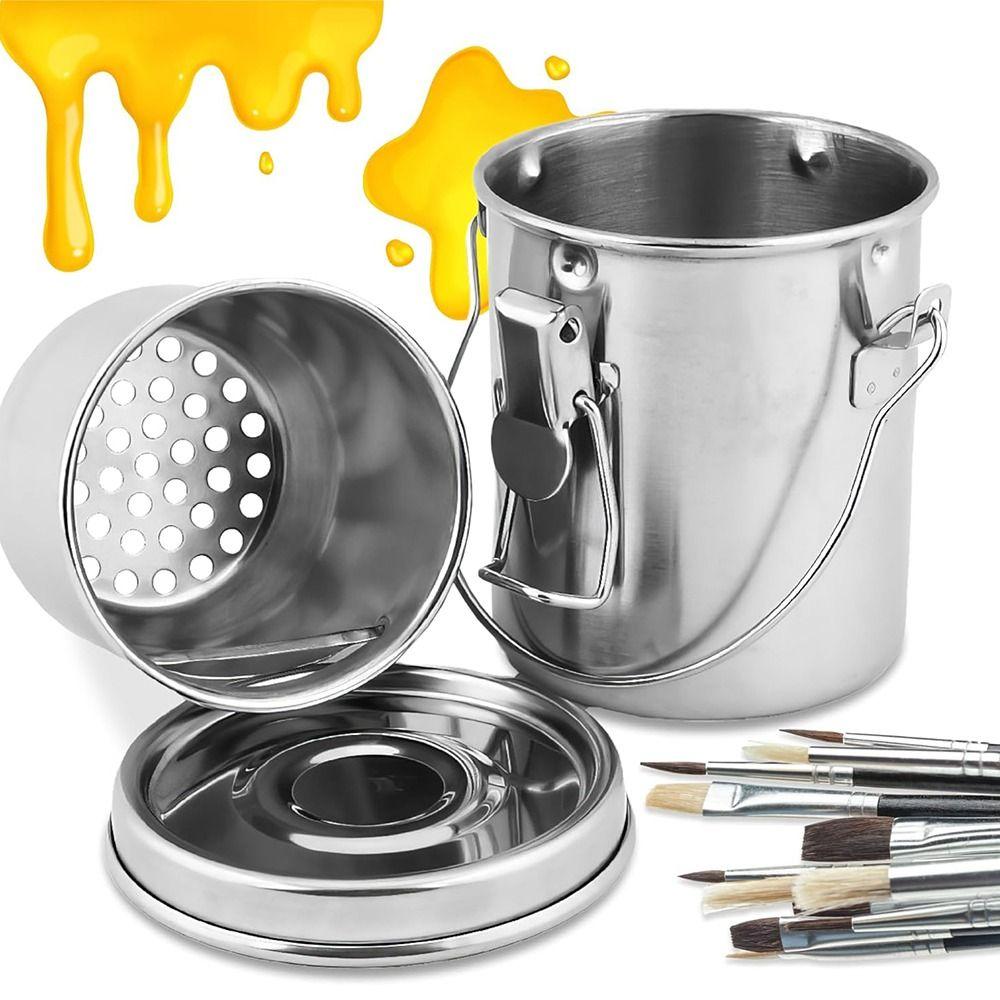 Stainless Steel Airtight Brush Washer Brush Holder Brush Cleaning Container Watercolor