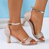 Móda 2025 nové sandály evropského a amerického střihu s otevřenou špičkou, na středním podpatku a s jedním páskem s rybím hřbetem pro ženy