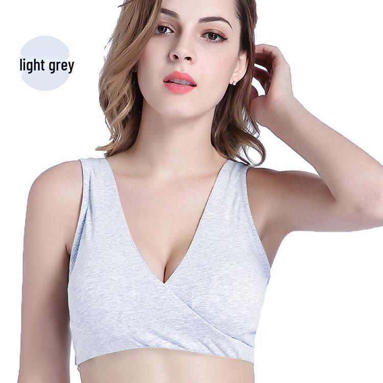

Хлопковый бюстгальтер для сна и спорта для беременных и кормящих с перекрещенными лямками спереди XL (38/85BCD) - Standard светло-серый