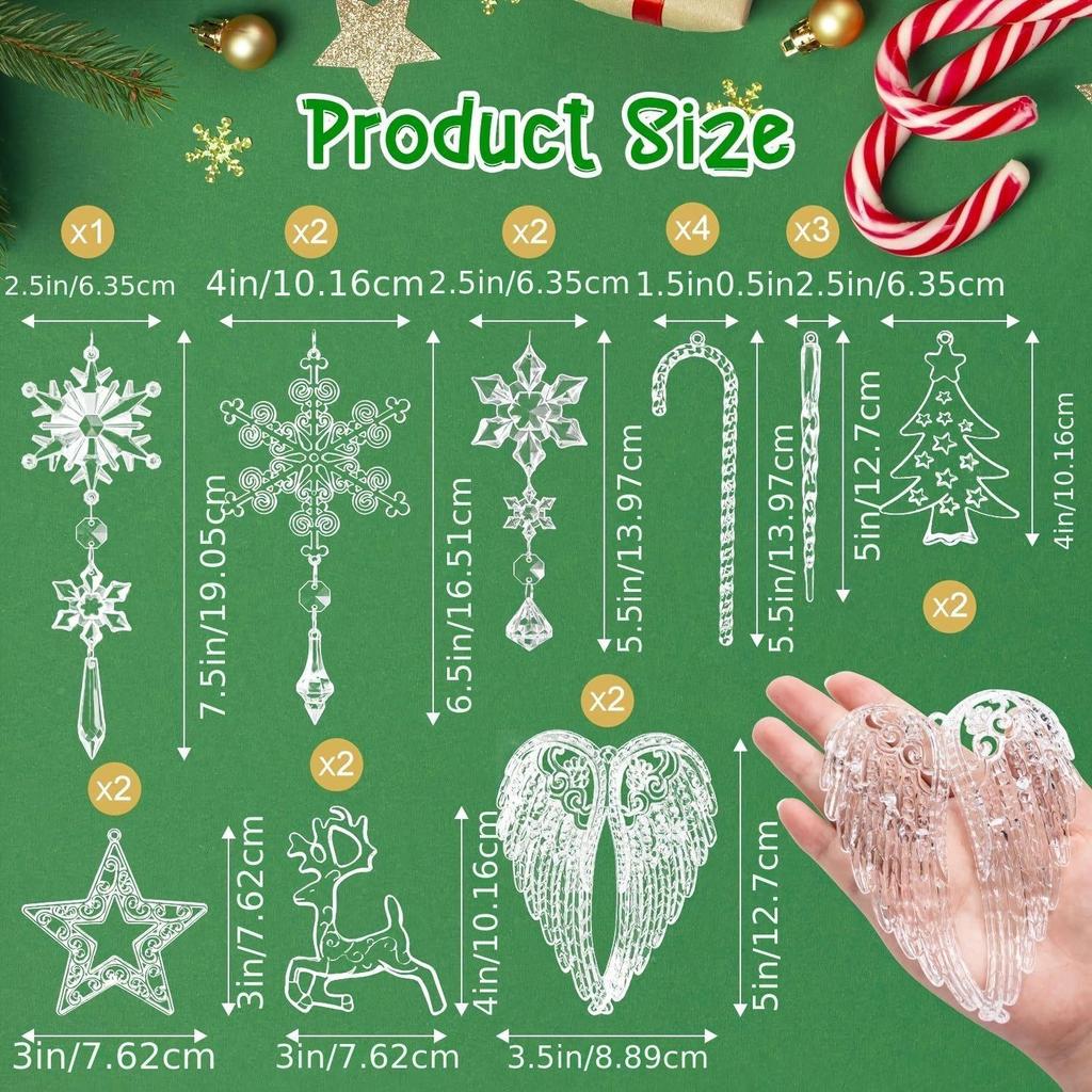 Christmas 18-Piece Snowflake & Icicle Acrylic Tree Decorations Set