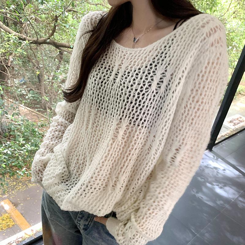 

Старший смысл корейская система универсальный свитер женский весна и лето новый расслабленный ленивый ветер снаружи сетка тканая полая блузка блузка L