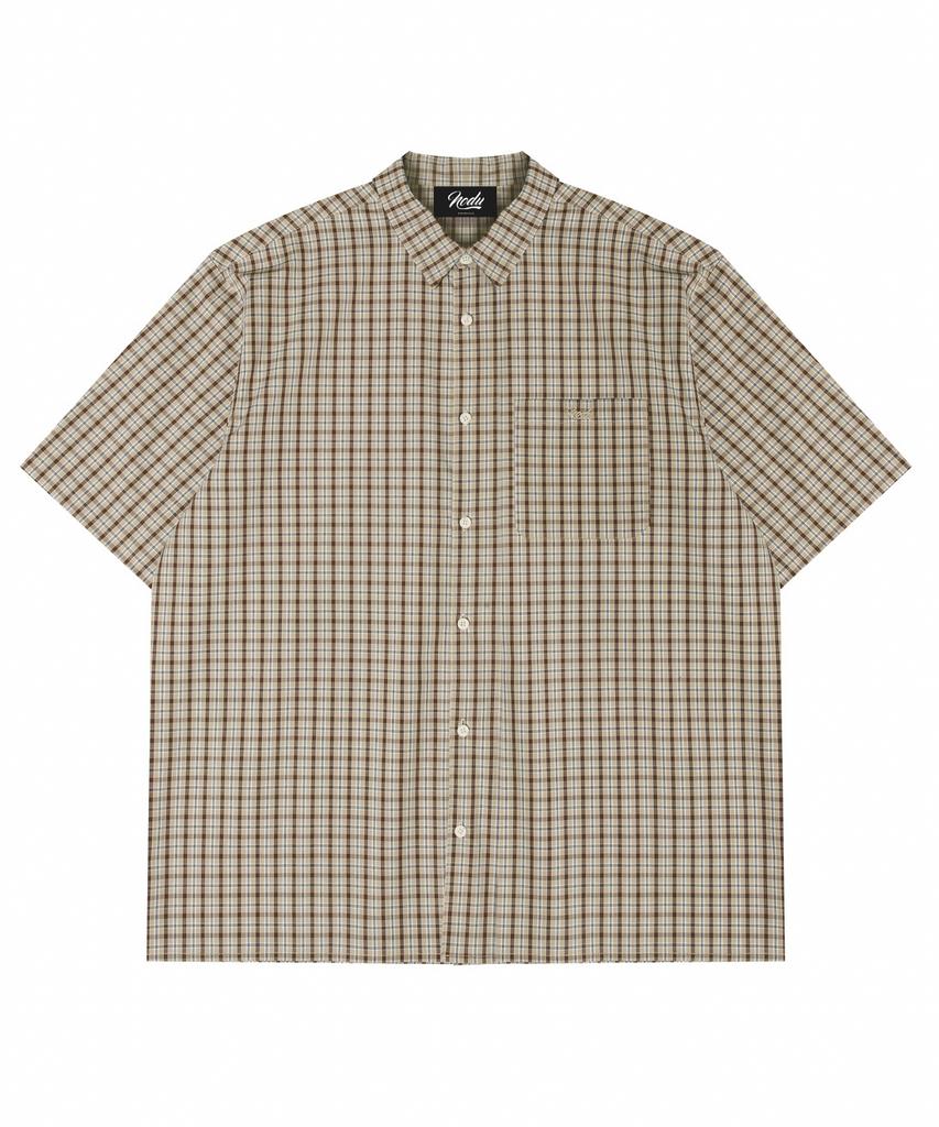 NODU Check Boxy Half Street Shirt [Beige]