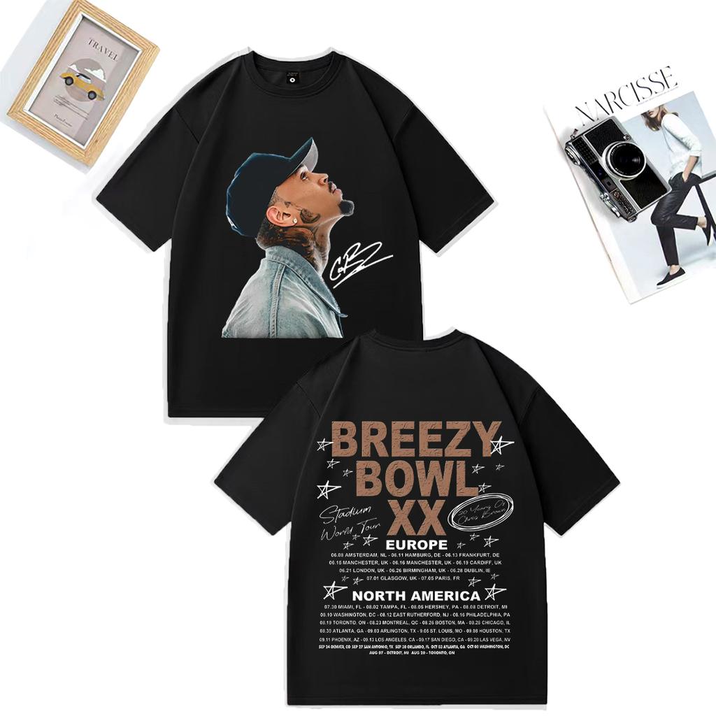 Chris Brown Tour Breezy Bowl XX Graphics TShirt Hip Hop Short Sleeve Tshirts Vintage Unisex WOMEN Plus Size Tops Cotton T Shirt