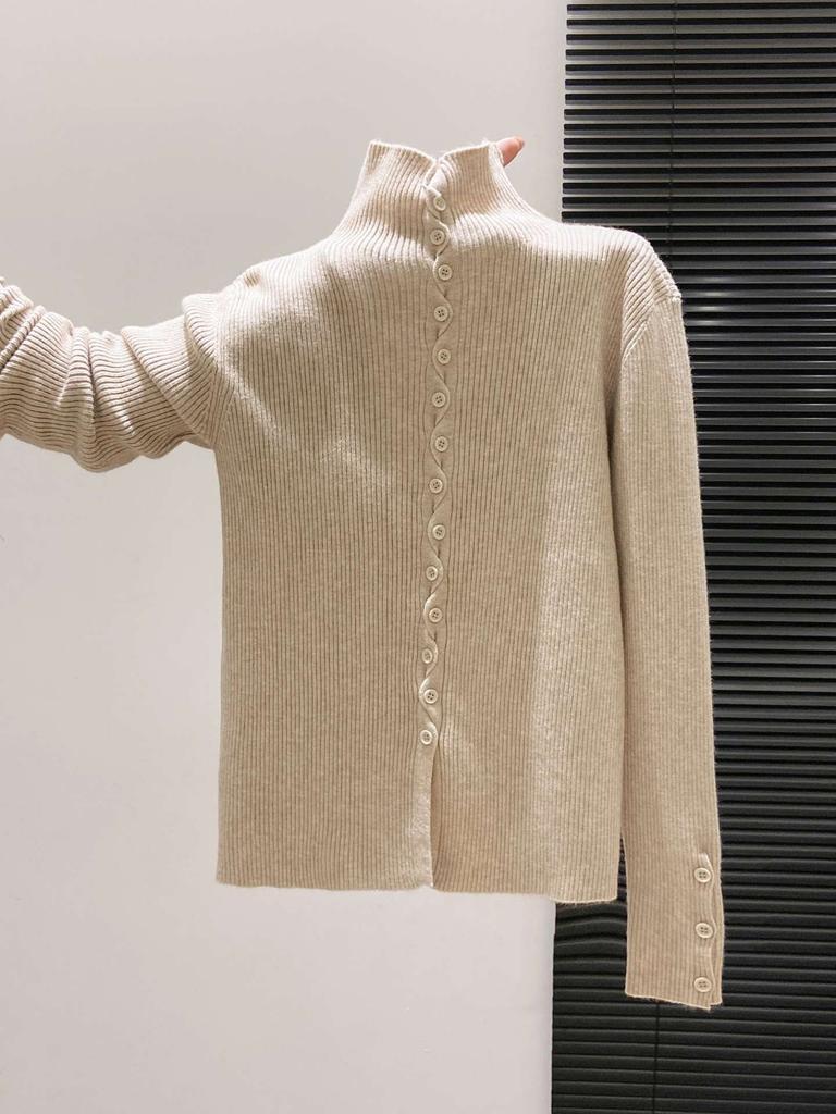 Single-breasted knitted cardigan jacket women's autumn and winter new stand-up collar sweet front shoulder inner top soft waxy sweater