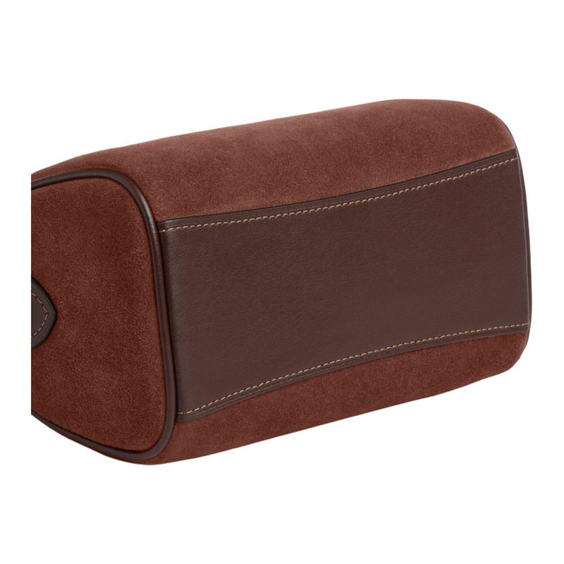 Coach Rowan 17 Logo Dorato Texture Scamosciata Pelle di Mucca Borsa da Viaggio Boston Duffel Piccola da Donna Vintage Marrone