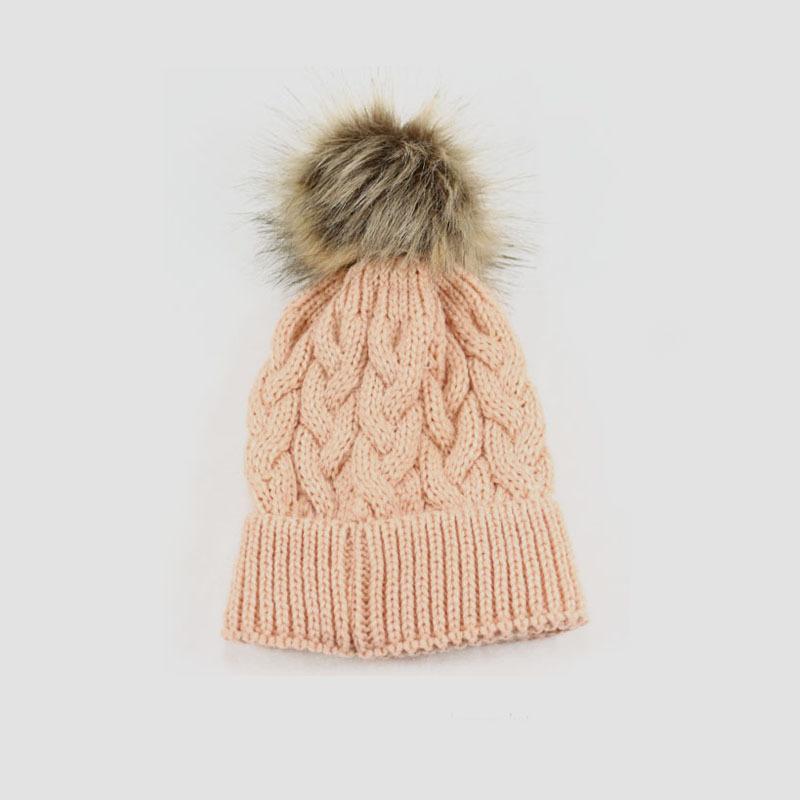 Europe, America, autumn and winter baby wool hat flanged single layer, solid color hairball twist children's knitted hat, spot supply