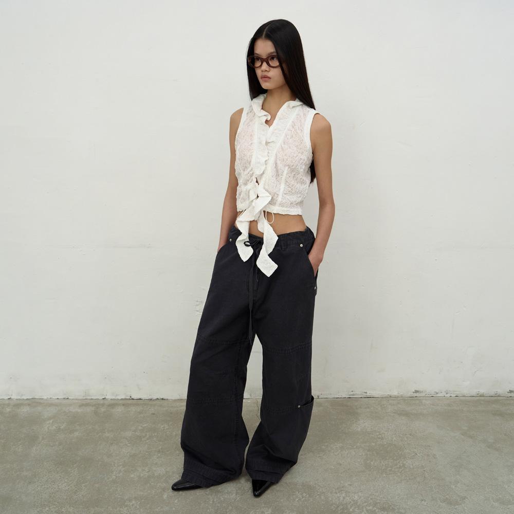 LCDC™ Washed String Wide-Leg Trousers (Dark Gray)