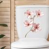 Light Luxury Style Golden-edge Pink Flower Toilet Stickers, Bathroom Wall Decorative Stickers