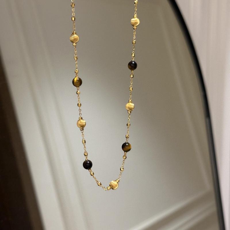 

Цепочка для свитера с бусинами из тигрового глаза 18 карат, цепочка на ключицы в стиле Maillard, нишевый дизайн, ожерелье для женщин