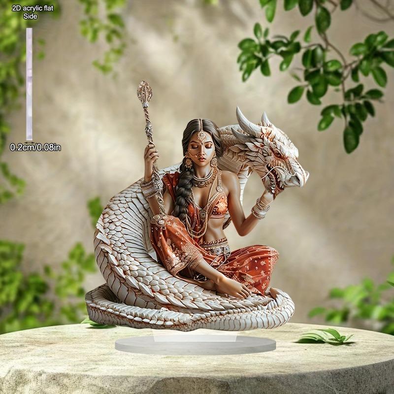 2D Flat, India Mythical Goddess White Dragon Acrylic Desktop Decoratio, with Base, Suitable for Wall Decoration, Porch, Room, Villa, Accents Home, Hal