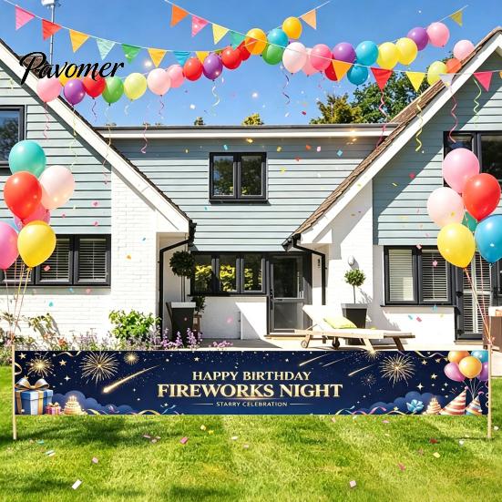 Birthday Decoration Banner Large Happy Yard Sign, 70 x 15 Inch Neon Cyberspace Theme Outdoor Backdrop for Boys Girls Party Supplies Portable