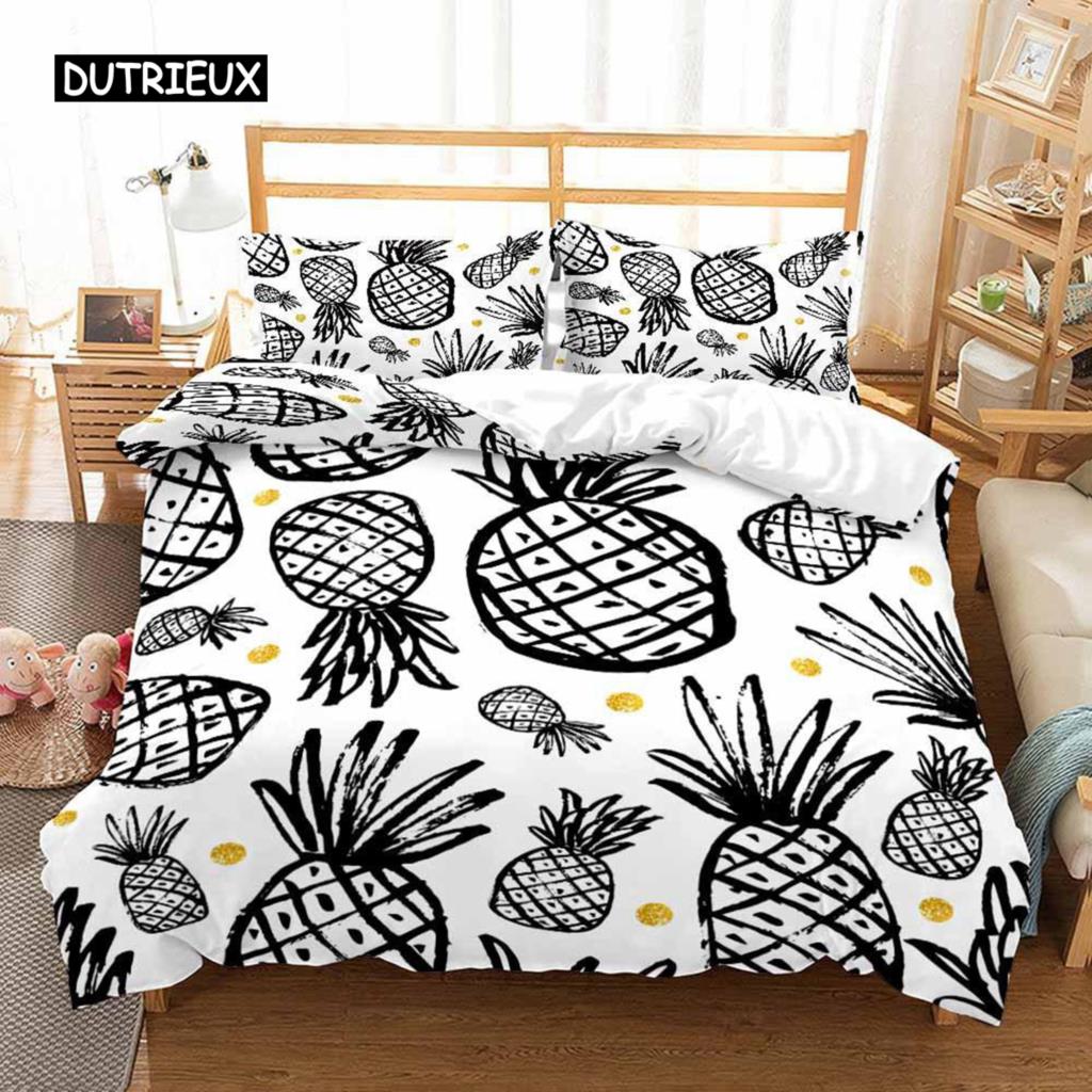 

Ананасовый пододеяльник, комплект постельного белья размера Queen, из микрофибры, детский комплект постельного белья с разноцветным рисунком ананаса, фруктовая тема, привет, лето, одеяло, чехол EU single(135x200cm)