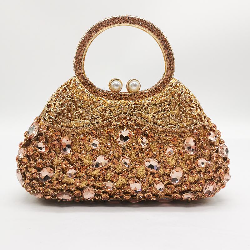 Large Capacity Women Rhinestone Top-Handle WHTUOHENG Wedding Purse Gold Metal Female Evening Clutch Bag Lady Small Phone Bags