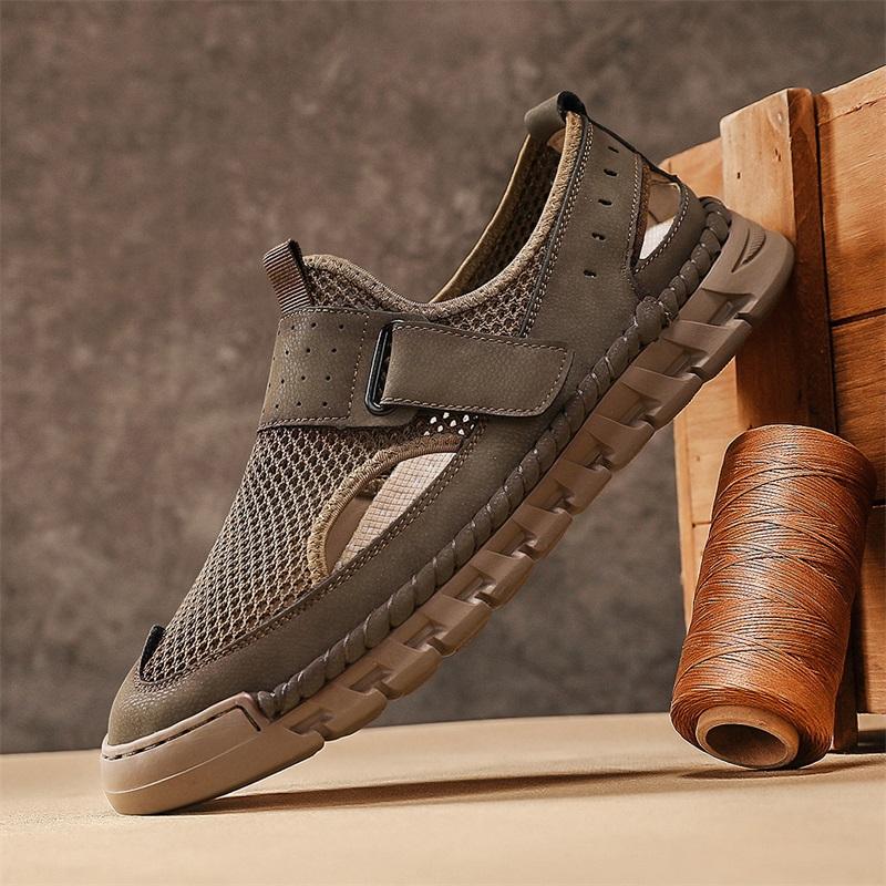 Fashion New Style Man Outdoor Sandals Soft Men's Summer Shoes Leisure Sports Hollow Beach Shoes Handmade Mesh Sandaly Wading Aqua Shoes