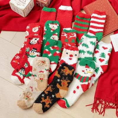 Christmas Coral Fleece Socks Winter Warm and Thick Snowman Funny Socks Sleeping Home Floor Sock Women Christmas Gift Calcetines