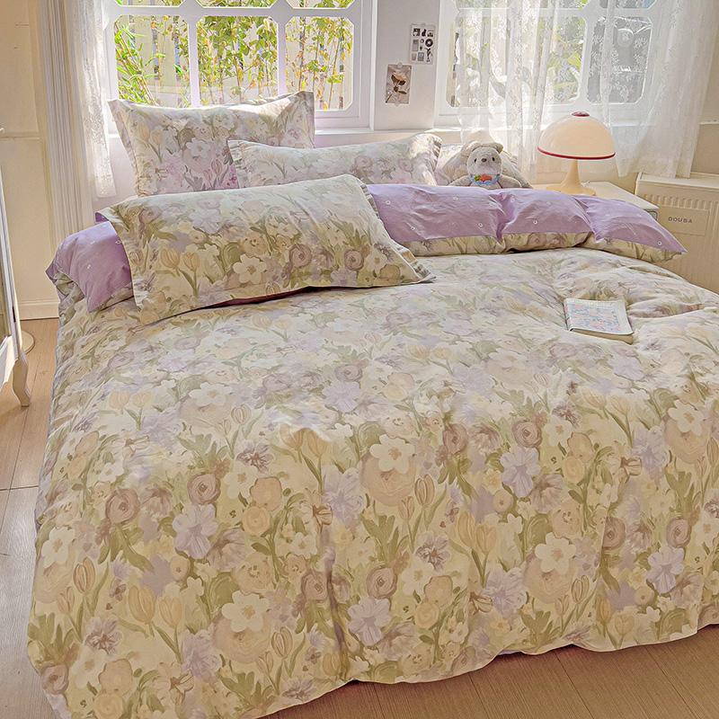 Pastel Fresh Floral Super Soft 100% Cotton Bedding Set  3Pcs-1 Duvet Cover 2 Pillowcases,Skin-friendly Comfortable,Quilt Cover