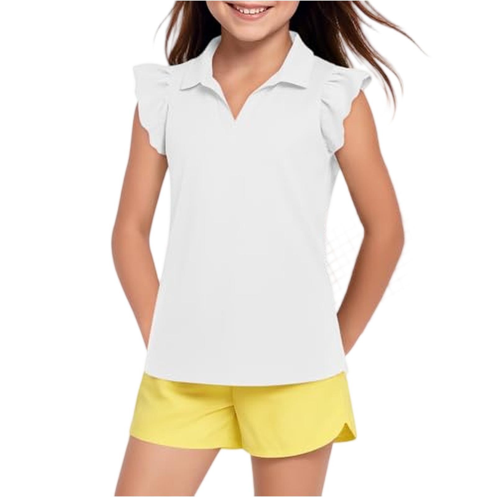 

Girls Short Sleeve Golf Tee - V-Neck School Uniform Shirt 160 білий