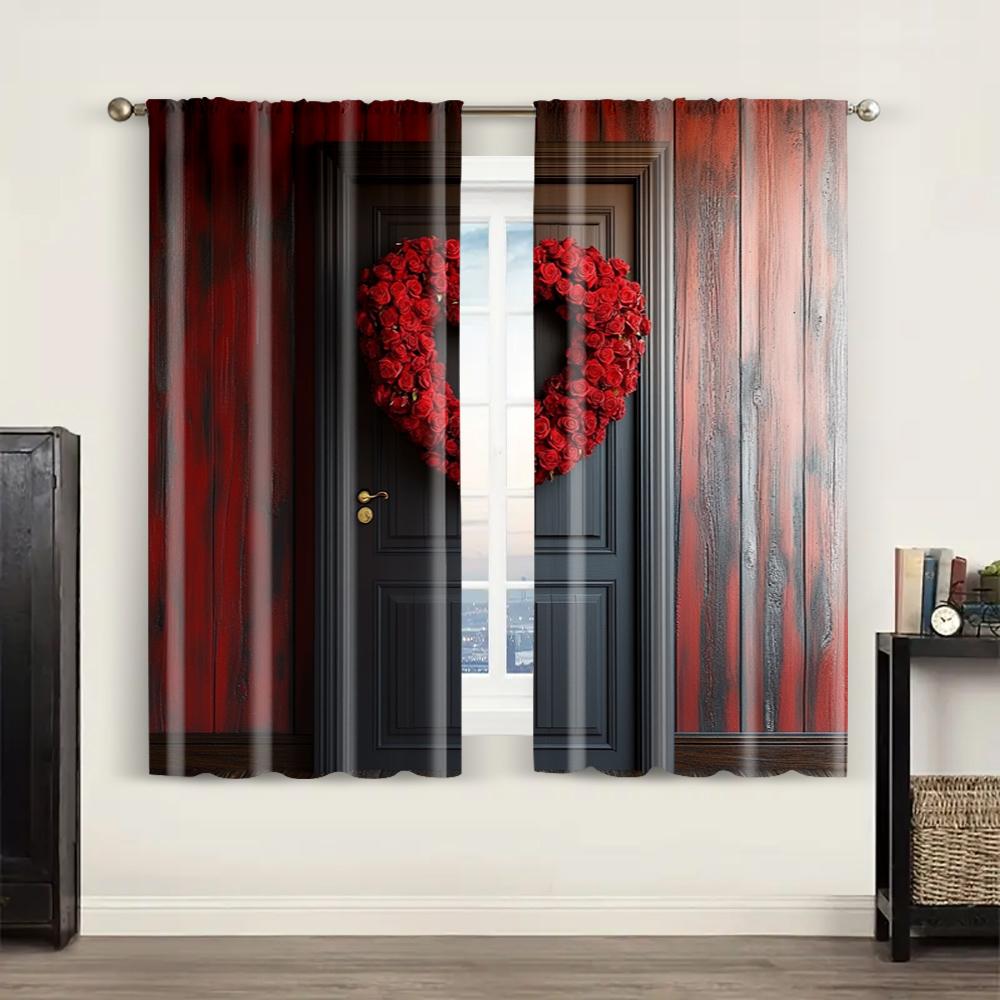 2pc,  Happy Valentine's Day Curtains Romantic Valentine's Day Balloon Machine Washable Polyester,Without Electricity Birthday