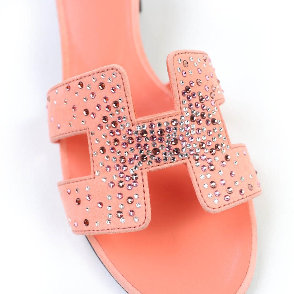 Excellent HERMES Mule Oasis Suede leather sandals with jewels Orange series 37 Used