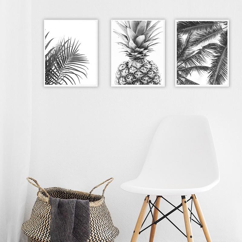 Nordic Minimalism Tropical Prints Palm Tree Leaves Wall Art Pineapple Poster Black White Canvas Painting Picture for Living Room No Frame